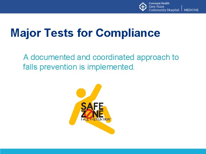 Major Tests for Compliance A documented and coordinated approach to falls prevention is implemented.