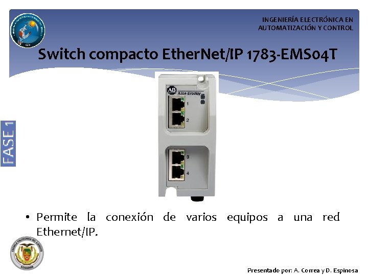 INGENIERÍA ELECTRÓNICA EN AUTOMATIZACIÓN Y CONTROL Switch compacto Ether. Net/IP 1783 -EMS 04 T