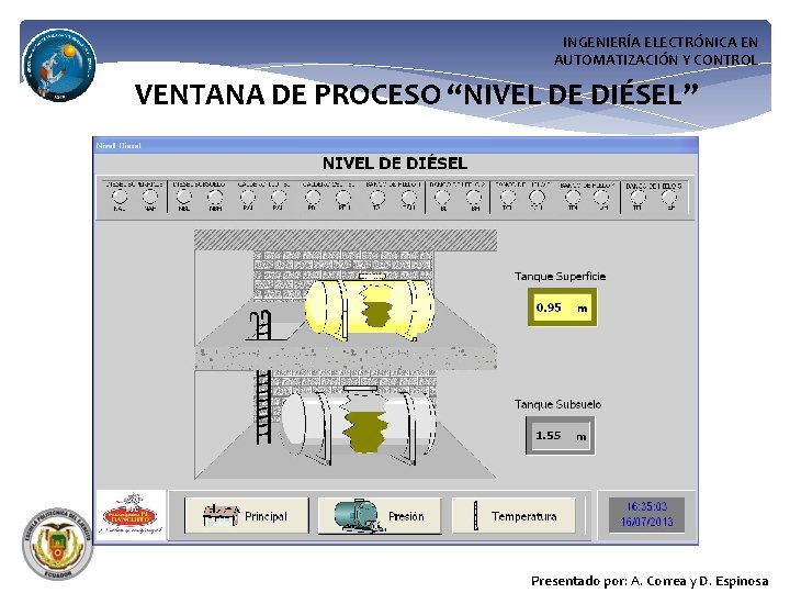 INGENIERÍA ELECTRÓNICA EN AUTOMATIZACIÓN Y CONTROL VENTANA DE PROCESO “NIVEL DE DIÉSEL” Presentado por: