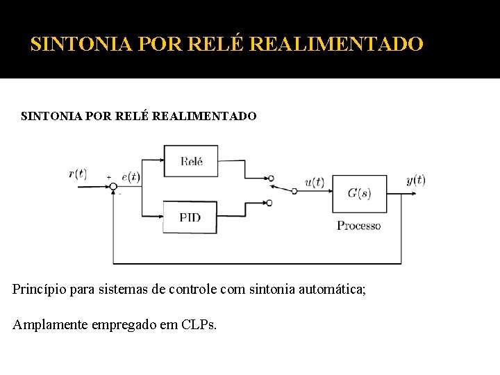 SINTONIA POR RELÉ REALIMENTADO Princípio para sistemas de controle com sintonia automática; Amplamente empregado