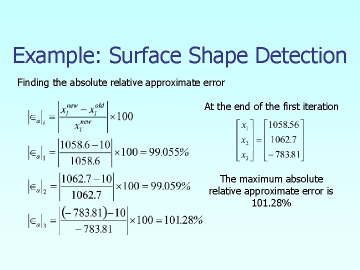Example: Surface Shape Detection Finding the absolute relative approximate error At the end of