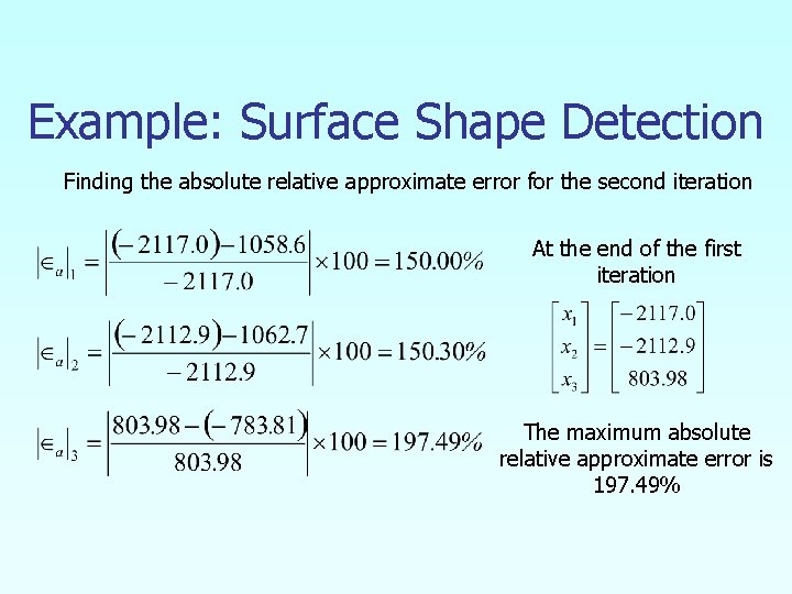 Example: Surface Shape Detection Finding the absolute relative approximate error for the second iteration