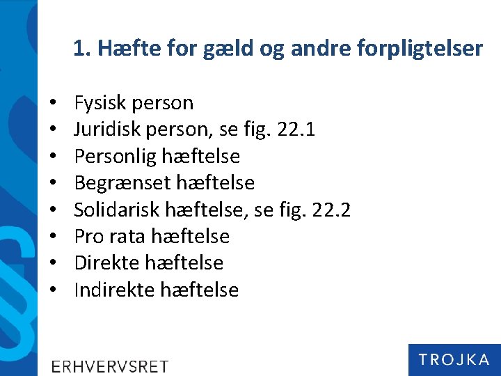 1. Hæfte for gæld og andre forpligtelser • • Fysisk person Juridisk person, se