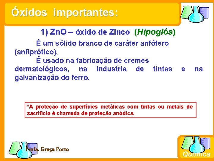 Óxidos importantes: 1) Zn. O – óxido de Zinco (Hipoglós) É um sólido branco