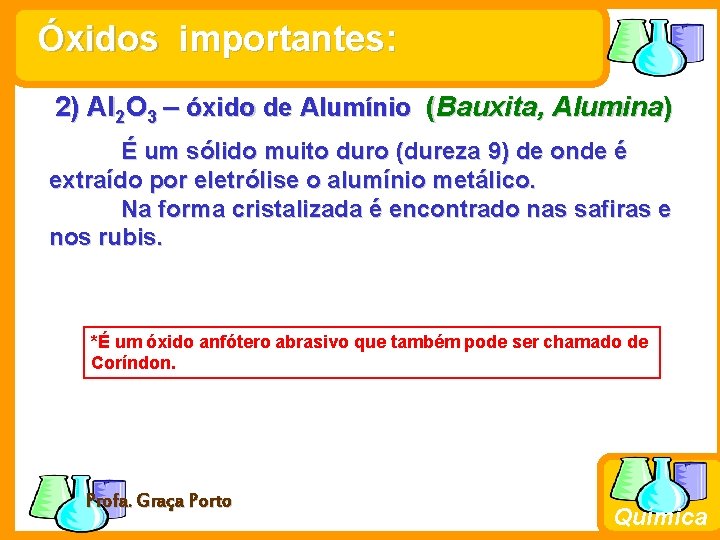 Óxidos importantes: 2) Al 2 O 3 – óxido de Alumínio (Bauxita, Alumina) É