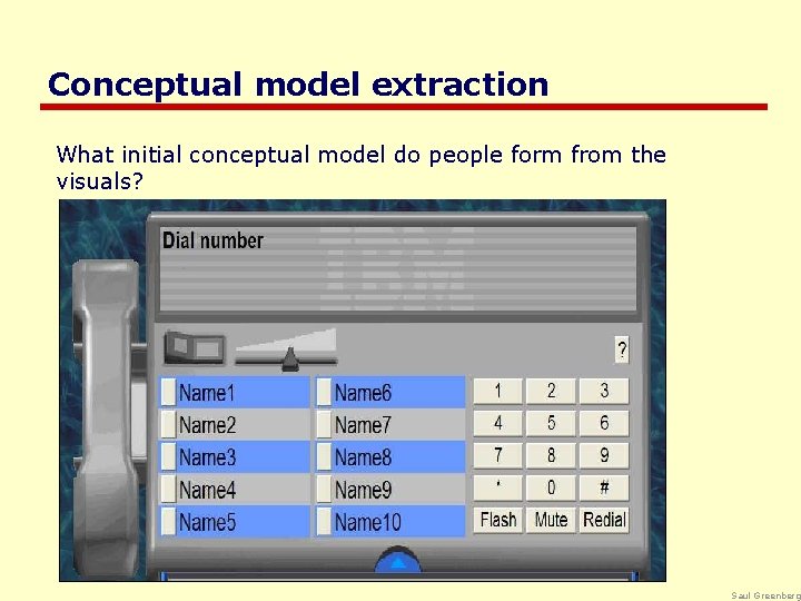 Conceptual model extraction What initial conceptual model do people form from the visuals? Saul