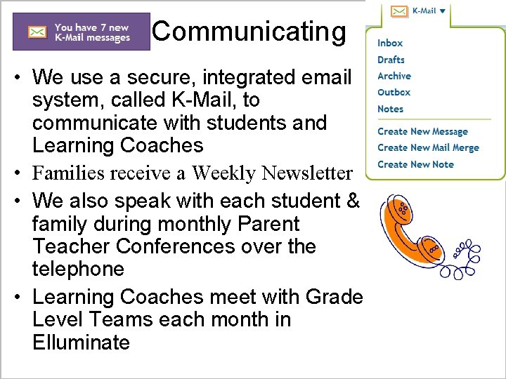 Communicating • We use a secure, integrated email system, called K-Mail, to communicate with Communicating • We use a secure, integrated email system, called K-Mail, to communicate with