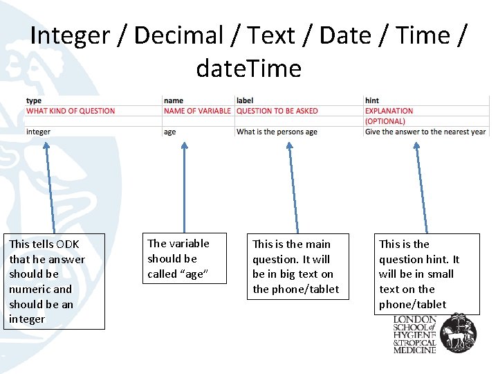 Integer / Decimal / Text / Date / Time / date. Time This tells
