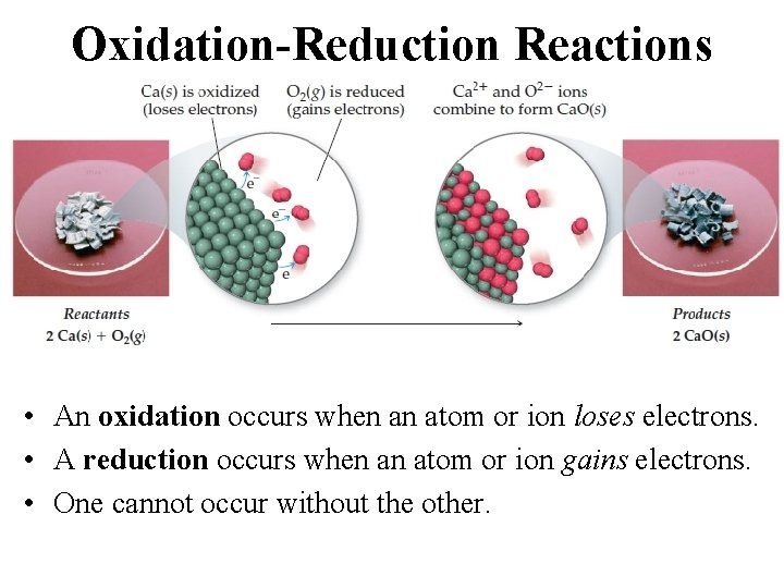 Oxidation-Reduction Reactions • An oxidation occurs when an atom or ion loses electrons. •