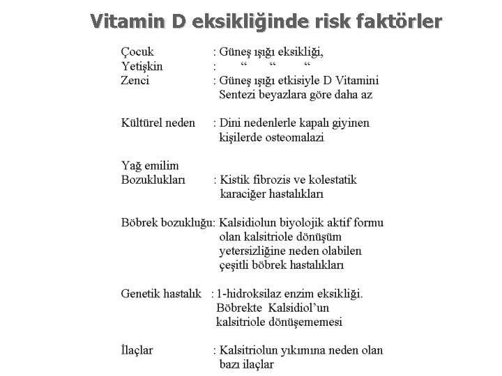 Vitamin D eksikliğinde risk faktörler 
