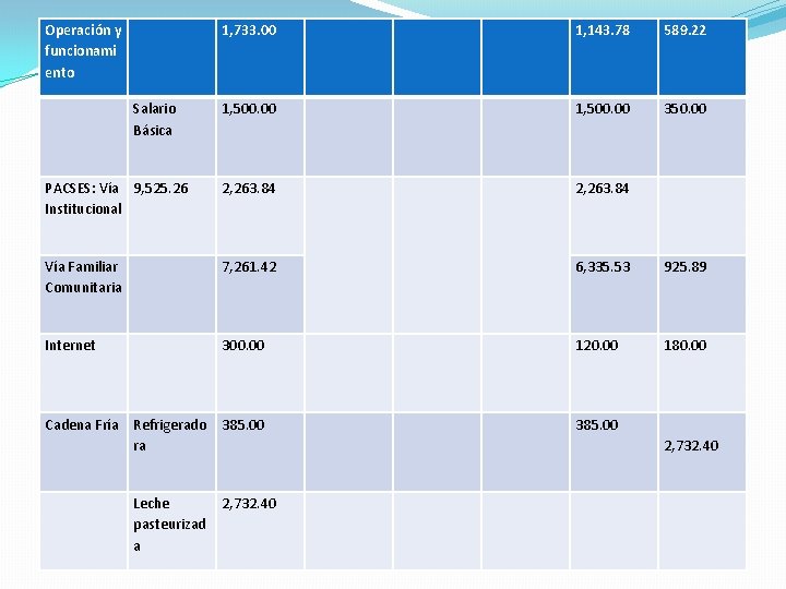 Operación y funcionami ento 1, 733. 00 1, 143. 78 589. 22 1, 500.