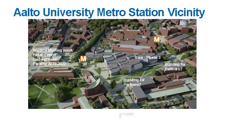 Aalto University Metro Station Vicinity Student Meeting point/ Retail Center Underground Parking 2019 -2022