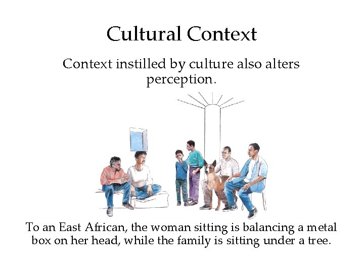 Cultural Context instilled by culture also alters perception. To an East African, the woman