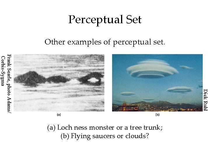 Perceptual Set Other examples of perceptual set. Dick Ruhl Frank Searle, photo Adams/ Corbis-Sygma