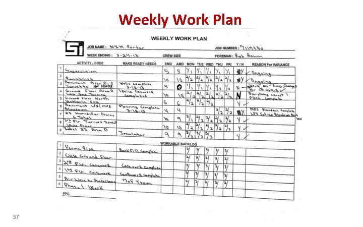 Weekly Work Plan 37 