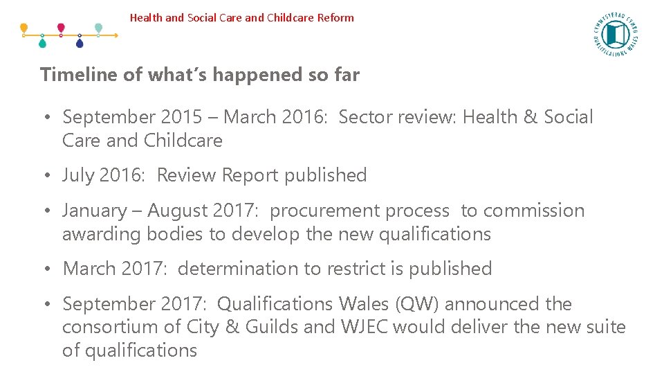 Health and Social Care and Childcare Reform Timeline of what’s happened so far •