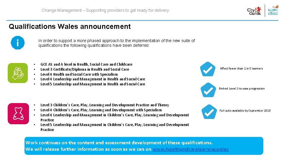 Change Management – Supporting providers to get ready for delivery Qualifications Wales announcement In