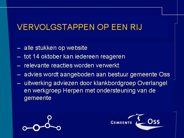 VERVOLGSTAPPEN OP EEN RIJ – – – alle stukken op website tot 14 oktober