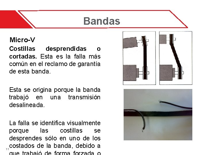 Bandas Micro-V Costillas desprendidas o cortadas. Esta es la falla más común en el Bandas Micro-V Costillas desprendidas o cortadas. Esta es la falla más común en el
