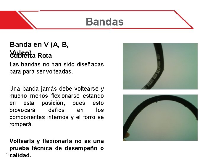 Bandas Banda en V (A, B, Vulco) Rota. Cubierta Las bandas no han sido Bandas Banda en V (A, B, Vulco) Rota. Cubierta Las bandas no han sido
