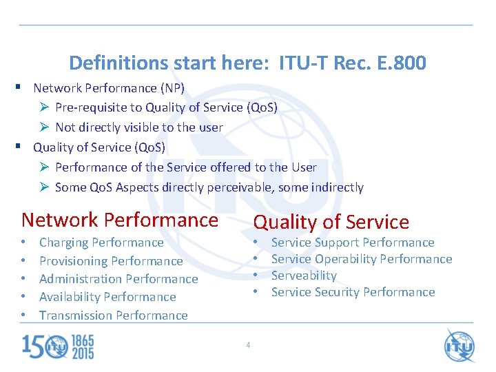 Definitions start here: ITU-T Rec. E. 800 § Network Performance (NP) Ø Pre-requisite to