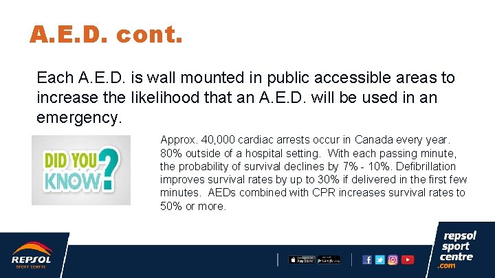 A. E. D. cont. Each A. E. D. is wall mounted in public accessible