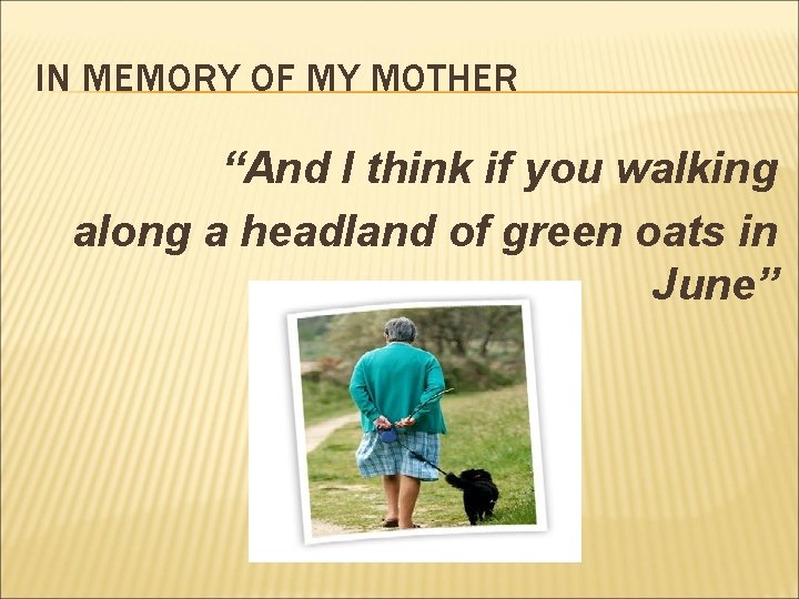 IN MEMORY OF MY MOTHER “And I think if you walking along a headland IN MEMORY OF MY MOTHER “And I think if you walking along a headland