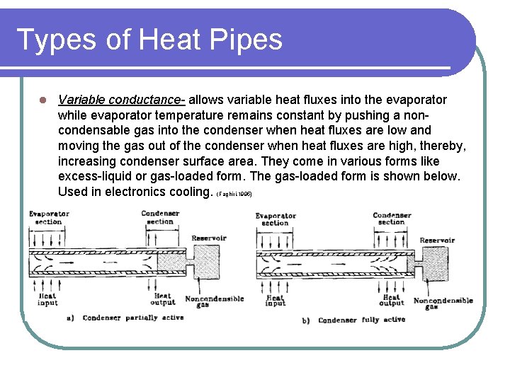 Types of Heat Pipes l Variable conductance- allows variable heat fluxes into the evaporator