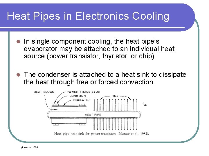 Heat Pipes in Electronics Cooling l In single component cooling, the heat pipe’s evaporator