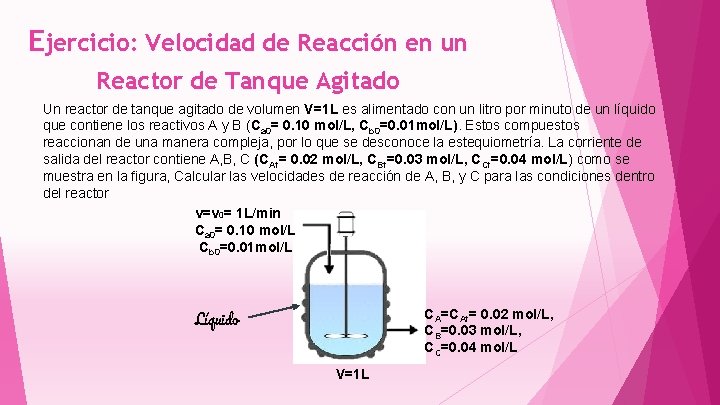 Ejercicio: Velocidad de Reacción en un Reactor de Tanque Agitado Un reactor de tanque