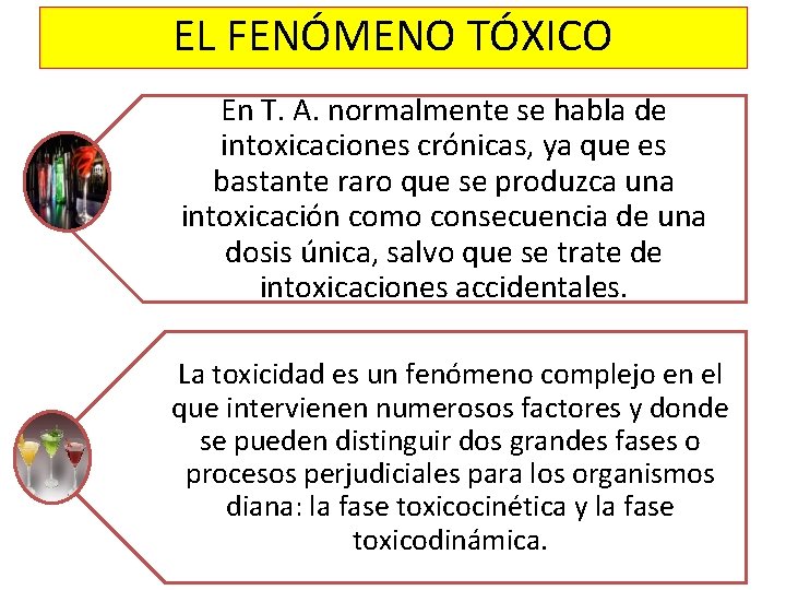 EL FENÓMENO TÓXICO En T. A. normalmente se habla de intoxicaciones crónicas, ya que EL FENÓMENO TÓXICO En T. A. normalmente se habla de intoxicaciones crónicas, ya que