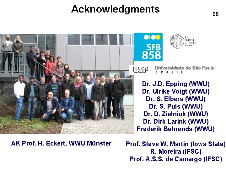 Acknowledgments 66 Dr. J. D. Epping (WWU) Dr. Ulrike Voigt (WWU) Dr. S. Elbers