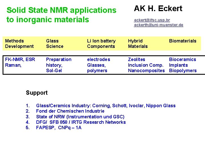 Solid State NMR applications to inorganic materials AK H. Eckert eckert@ifsc. usp. br eckerth@uni-muenster.