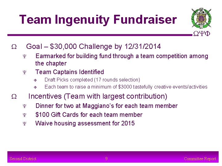Team Ingenuity Fundraiser WYF W Goal – $30, 000 Challenge by 12/31/2014 Y Y