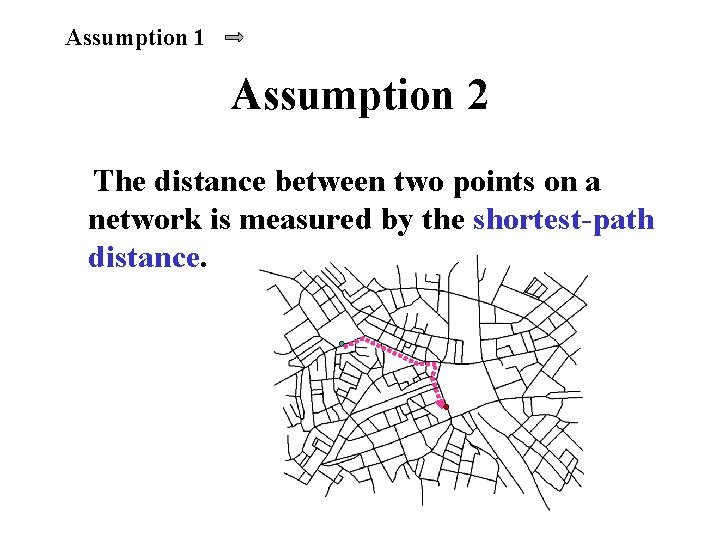 Assumption 1 Assumption 2 The distance between two points on a network is measured