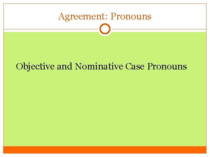Agreement: Pronouns Objective and Nominative Case Pronouns 