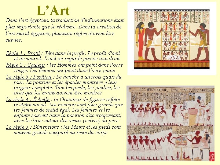 L’Art Dans l'art égyptien, la traduction d'informations était plus importante que le réalisme. Dans
