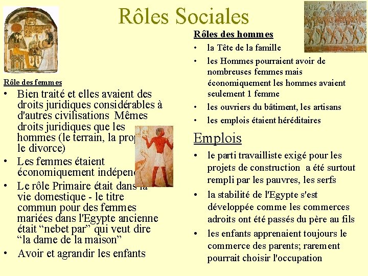 Rôles Sociales Rôles des hommes • • Rôle des femmes • Bien traité et
