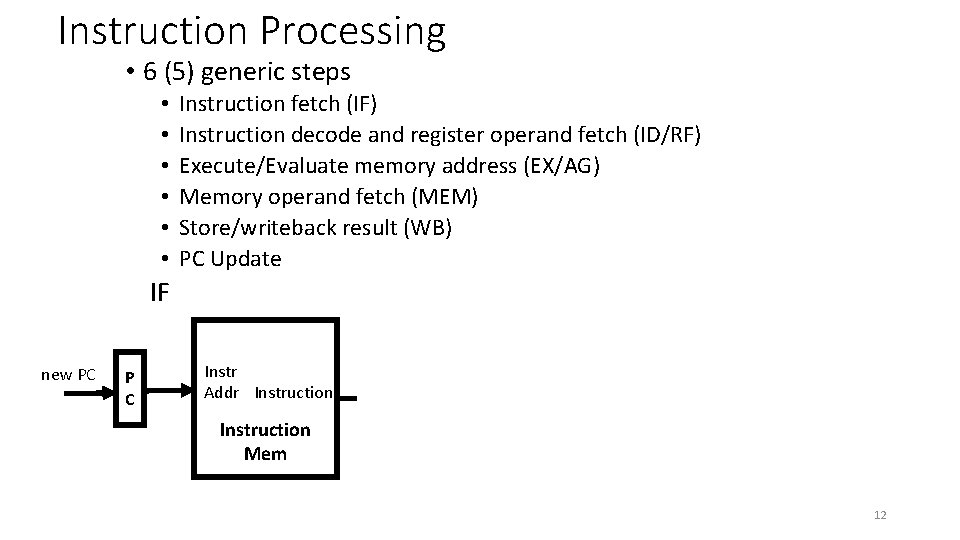 Instruction Processing • 6 (5) generic steps • • • Instruction fetch (IF) Instruction