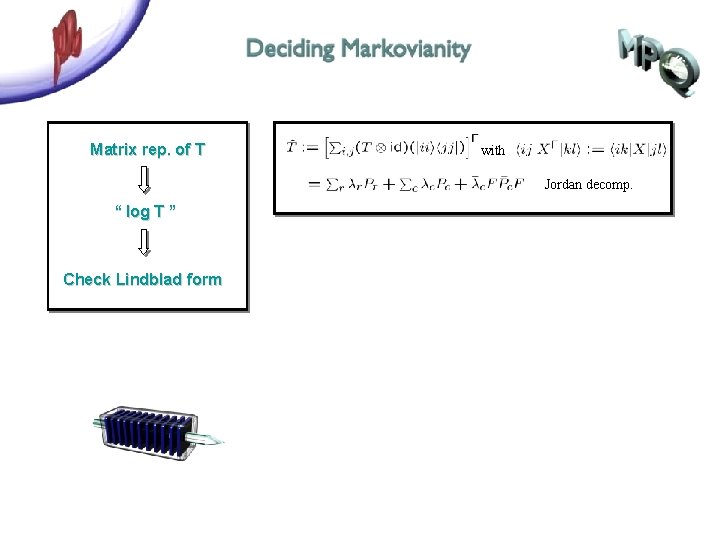 Matrix rep. of T with Jordan decomp. “ log T ” Check Lindblad form