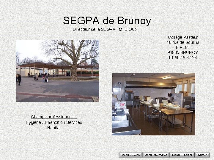 SEGPA de Brunoy Directeur de la SEGPA : M. DIOUX Collège Pasteur 18 rue