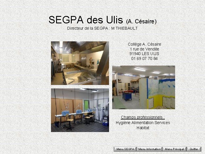 SEGPA des Ulis (A. Césaire) Directeur de la SEGPA : M THIEBAULT Collège A.