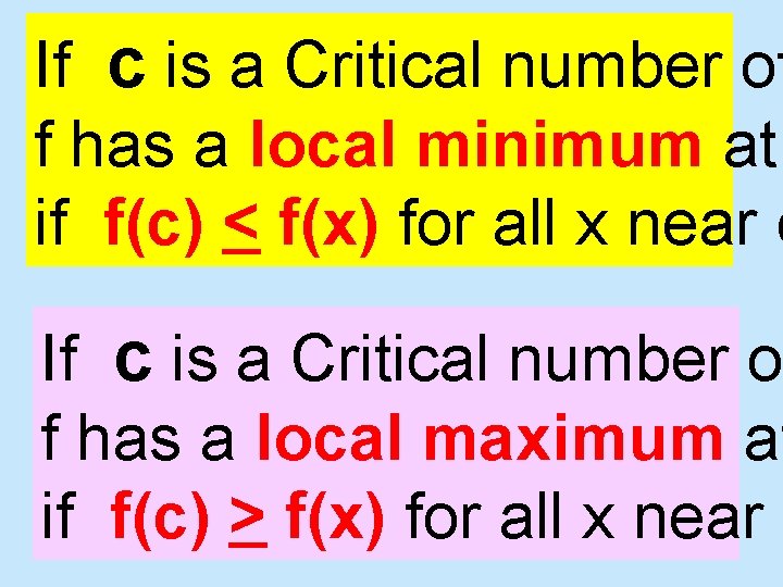 If c is a Critical number of f has a local minimum at if