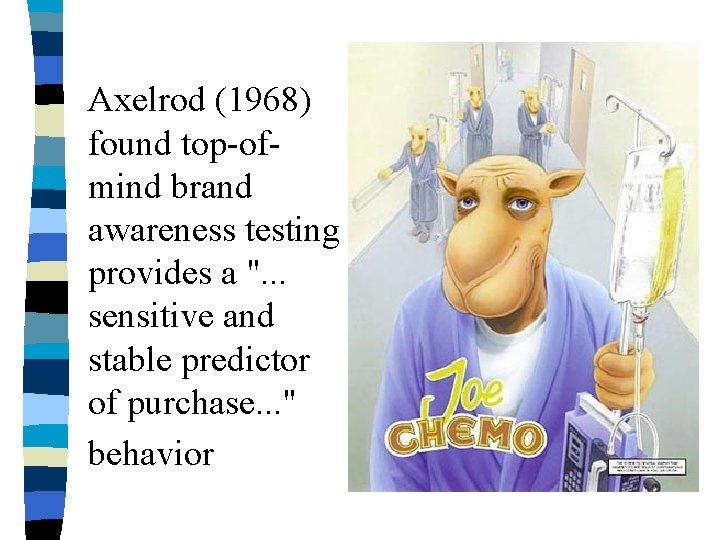Axelrod (1968) found top-ofmind brand awareness testing provides a ". . . sensitive and Axelrod (1968) found top-ofmind brand awareness testing provides a ". . . sensitive and