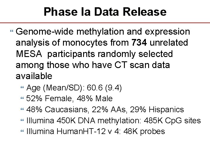 Phase Ia Data Release Genome-wide methylation and expression analysis of monocytes from 734 unrelated