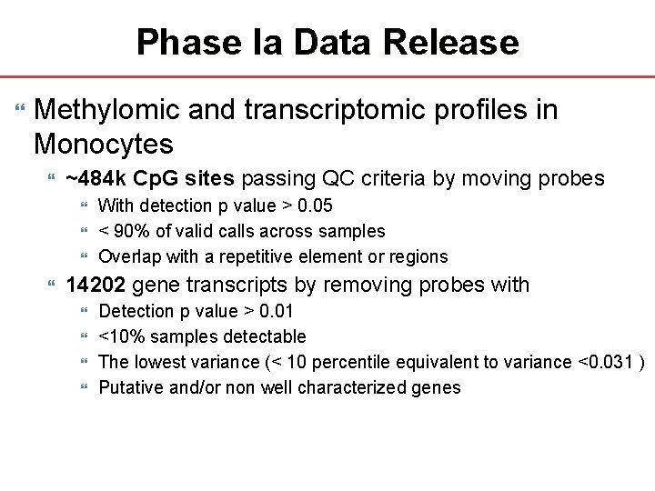 Phase Ia Data Release Methylomic and transcriptomic profiles in Monocytes ~484 k Cp. G