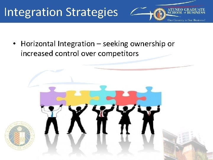 Integration Strategies • Horizontal Integration – seeking ownership or increased control over competitors 