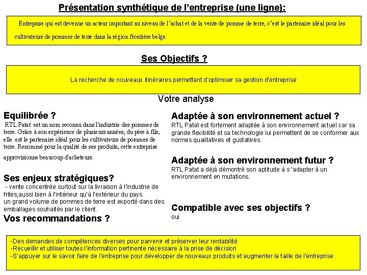 Présentation synthétique de l’entreprise (une ligne): Entreprise qui est devenue un acteur important au