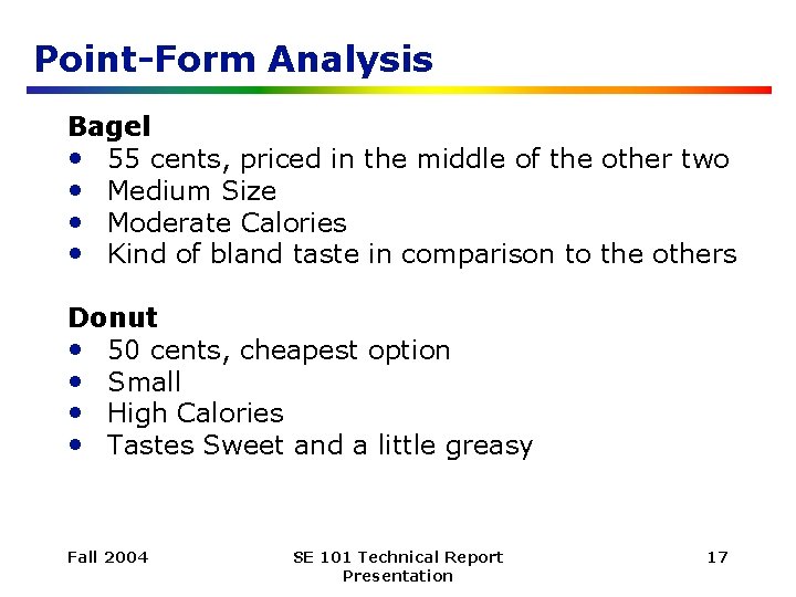 Point-Form Analysis Bagel • 55 cents, priced in the middle of the other two