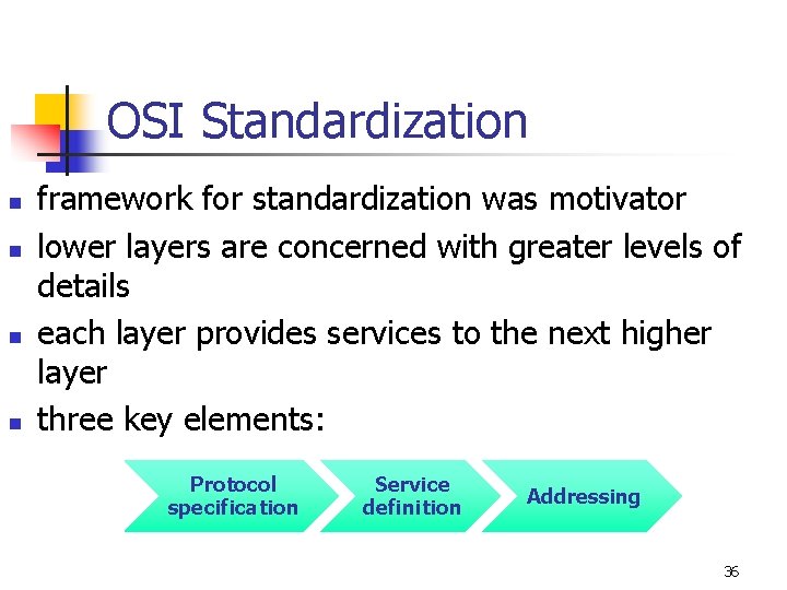 OSI Standardization n n framework for standardization was motivator lower layers are concerned with